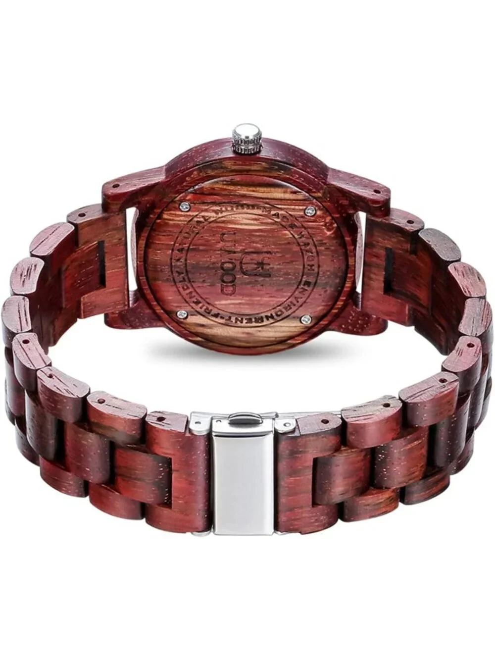 Men's Red Analog Unisex Natural Handmade Adjustable Waterproof Wooden Watch